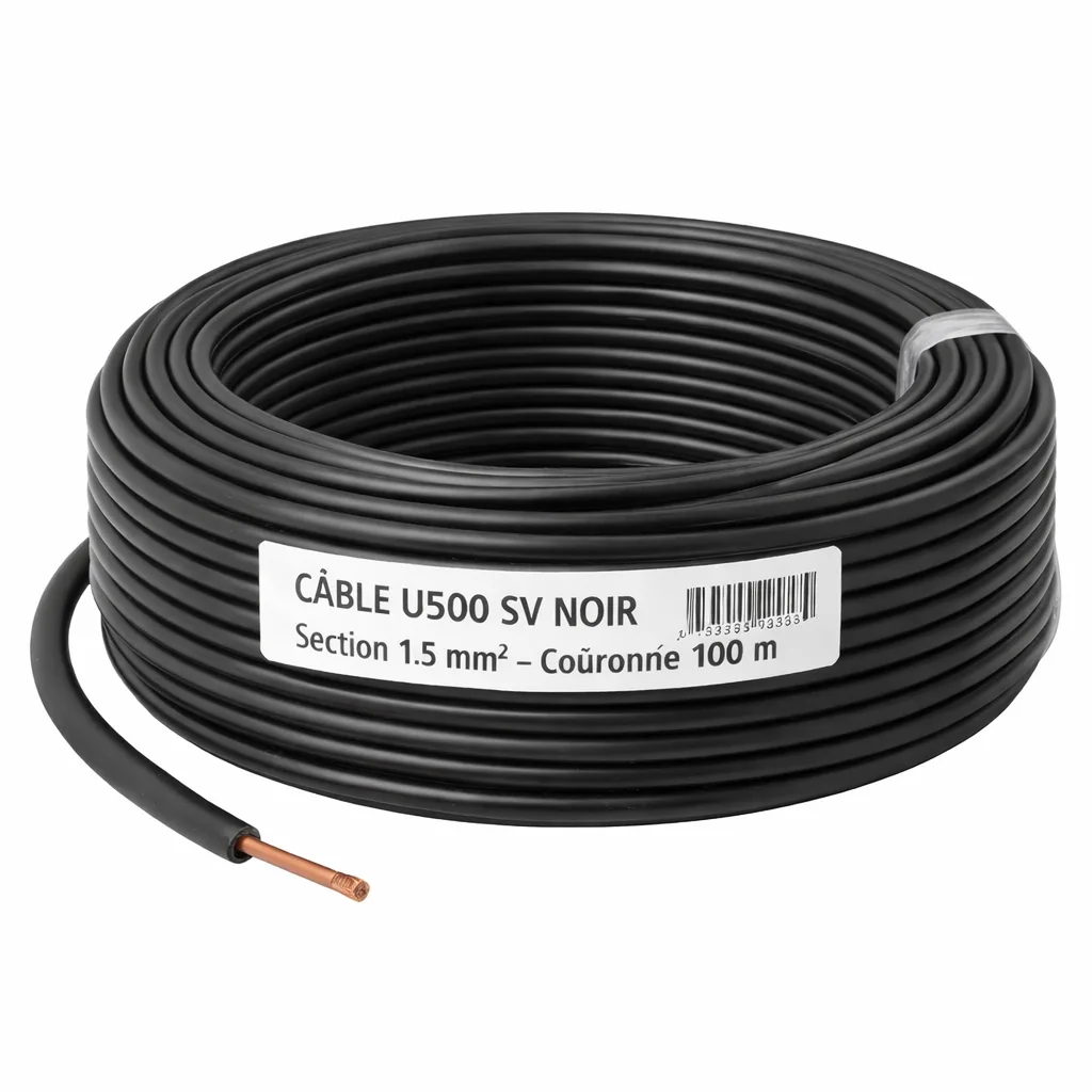 Câble électrique U500 SV noir 1,5 mm² – Bobine 100 m
